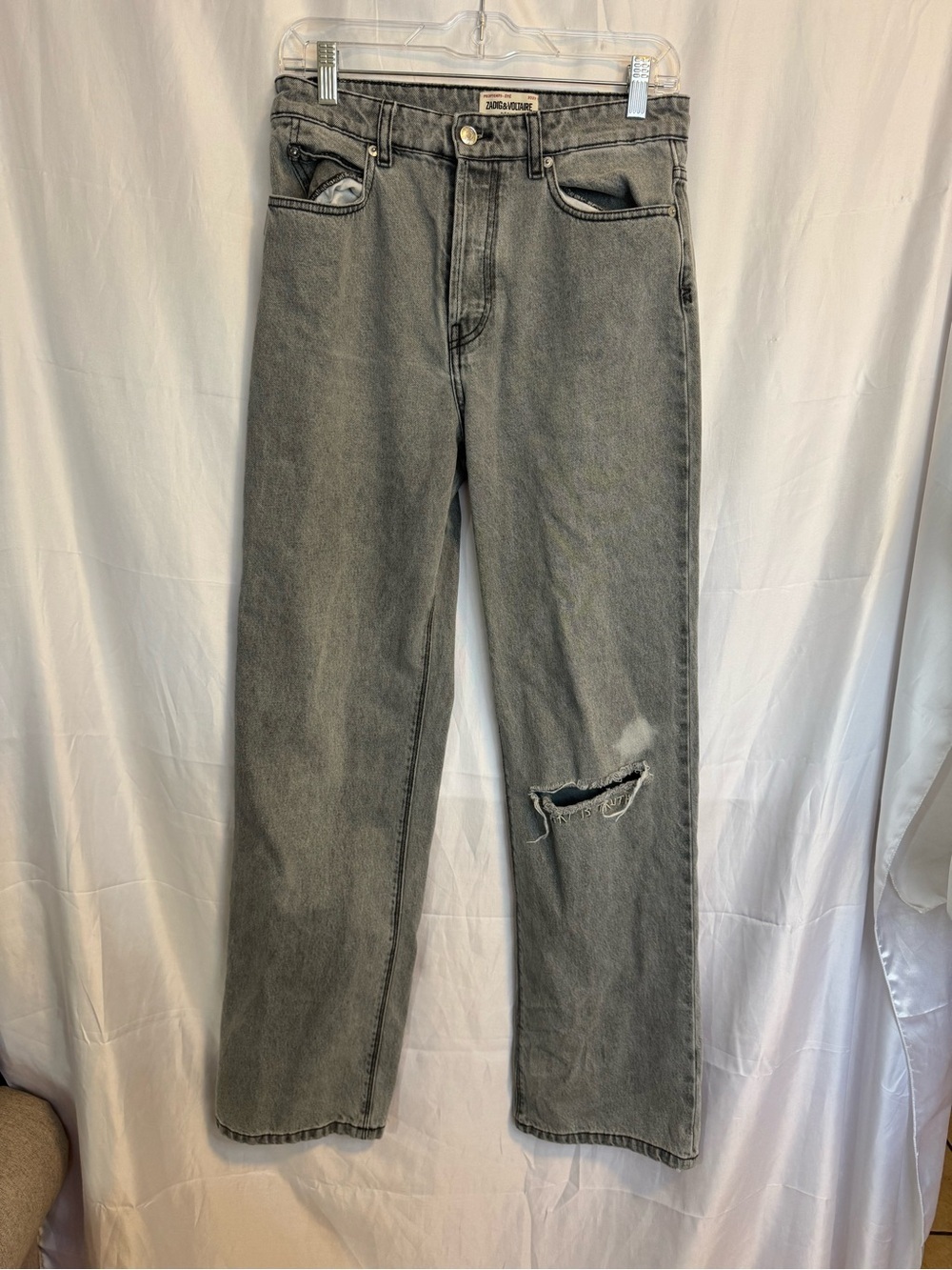 Zadig & Voltaire Evy Washed Gray Wide-Leg Jeans Size 27 - Picture 2 of 7